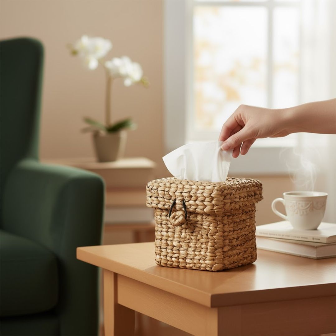 Handmade Water Hyacinth Tissue Holder (Mini Basket)